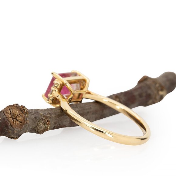 1.68cts Bi-Color Tourmaline Ring in Solid 14K Gold with Natural Diamond Accents - Picture 8 of 11